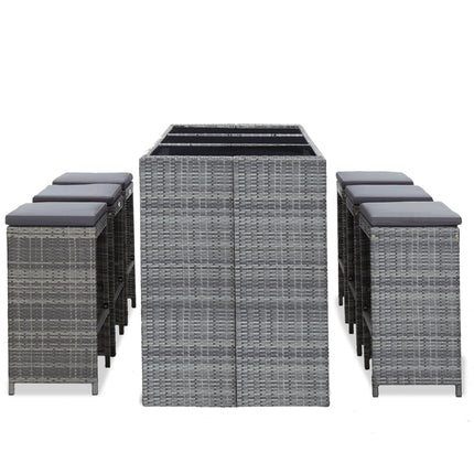 7 Piece Patio Bar Set with Cushions Poly Rattan Gray