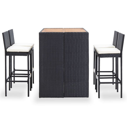 5 Piece Patio Bar Set Poly Rattan and Acacia Wood Black