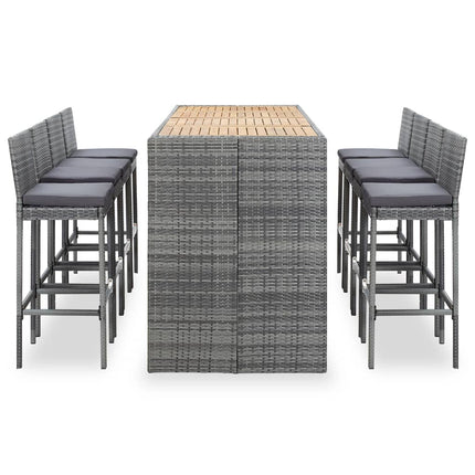 9 Piece Patio Bar Set Poly Rattan and Acacia Wood Gray