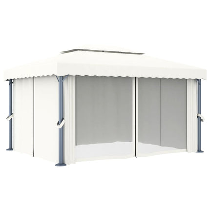 Gazebo with Curtain 13.1'x9.8'Cream White Aluminum