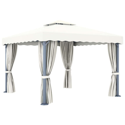 Gazebo with Curtain 9.8'x9.8'Cream White Aluminum