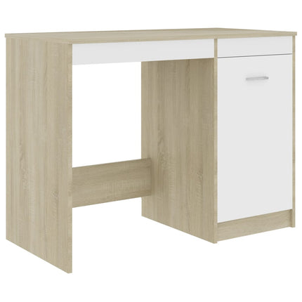 Desk White and Sonoma Oak 39.4"x19.7"x29.9" Engineered Wood
