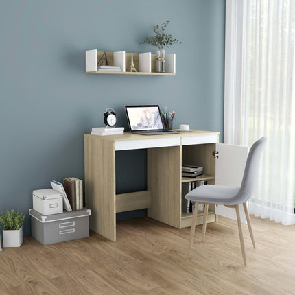Desk White and Sonoma Oak 39.4"x19.7"x29.9" Engineered Wood