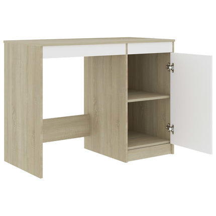 Desk White and Sonoma Oak 39.4"x19.7"x29.9" Engineered Wood