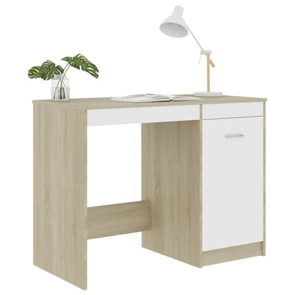 Desk White and Sonoma Oak 39.4"x19.7"x29.9" Engineered Wood
