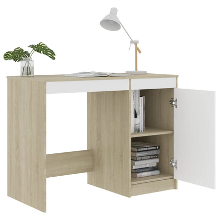 Desk White and Sonoma Oak 39.4"x19.7"x29.9" Engineered Wood