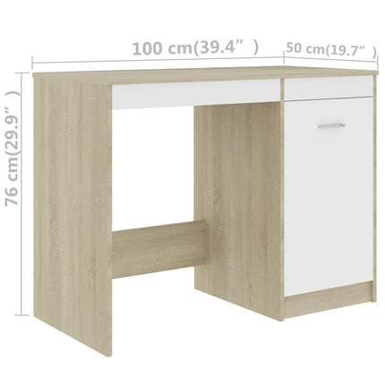 Desk White and Sonoma Oak 39.4"x19.7"x29.9" Engineered Wood