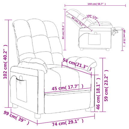 Massage Recliner Light Gray Fabric