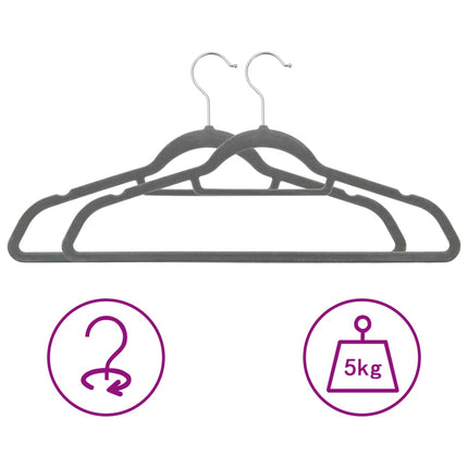 100 pcs Clothes Hanger Set Anti-slip Gray Velvet