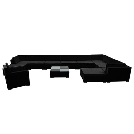 12 Piece Patio Lounge Set with Cushions Poly Rattan Black