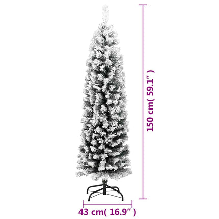 Slim Artificial Christmas Tree with Flocked Snow Green 5 ft PVC