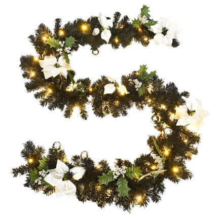 Christmas Garland with LED Lights Black 8.9'PVC