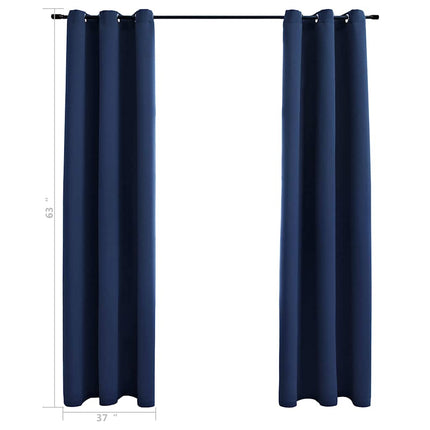 Blackout Curtains with Rings 2 pcs Navy Blue 37"x63" Fabric