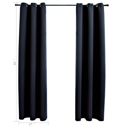 Blackout Curtains with Rings 2 pcs Black 38.2 x 83.9" Fabric