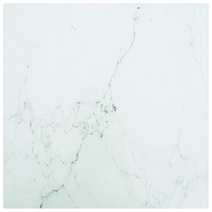 Table Top White 15.7"x15.7" 0.2" Tempered Glass with Marble Design