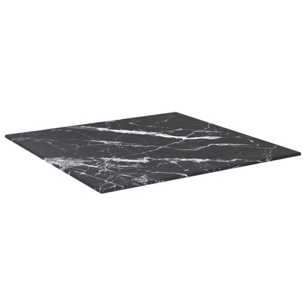 Table Top Black 11.8"x11.8" 0.2" Tempered Glass with Marble Design