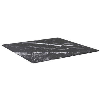Table Top Black 23.6"x23.6" 0.2" Tempered Glass with Marble Design