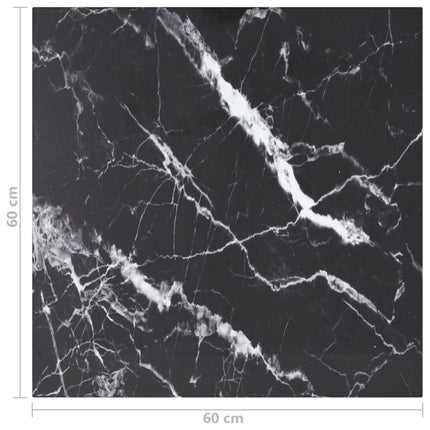 Table Top Black 23.6"x23.6" 0.2" Tempered Glass with Marble Design