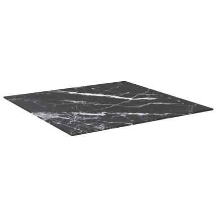 Table Top Black 27.6"x27.6" 0.2" Tempered Glass with Marble Design