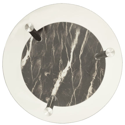 2-Tier Side Table Transparent & Black Marble 15" Tempered Glass