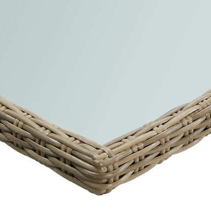 Patio Dining Table Brown 78.7"x39.4"x29.1" Glass and Poly Rattan