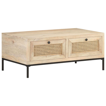Coffee Table 35.4"x19.7"x14.6" Solid Mango Wood and Natural Cane