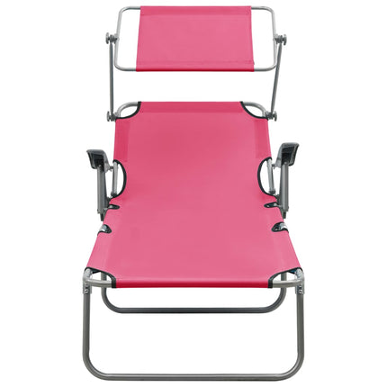 Sun Lounger with Canopy Steel Pink