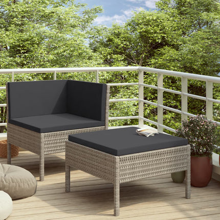 2 Piece Patio Lounge Set with Cushions Poly Rattan Gray