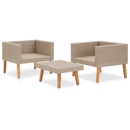 3 Piece Patio Lounge Set with Cushions Poly Rattan Beige