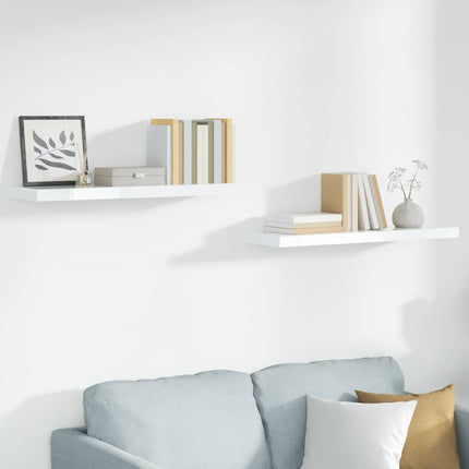 Floating Wall Shelves 2 pcs High Gloss White 35.4"x9.3"x1.5" MDF