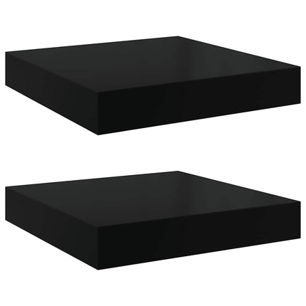 Floating Wall Shelves 2 pcs High Gloss Black 9.1"x9.3"x1.5" MDF