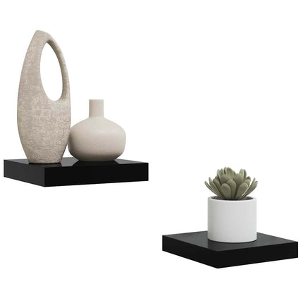 Floating Wall Shelves 2 pcs High Gloss Black 9.1"x9.3"x1.5" MDF