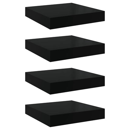 Floating Wall Shelves 4 pcs High Gloss Black 9.1"x9.3"x1.5" MDF