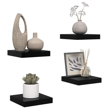 Floating Wall Shelves 4 pcs High Gloss Black 9.1"x9.3"x1.5" MDF
