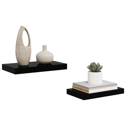 Floating Wall Shelves 2 pcs High Gloss Black 15.7"x9.1"x1.5" MDF