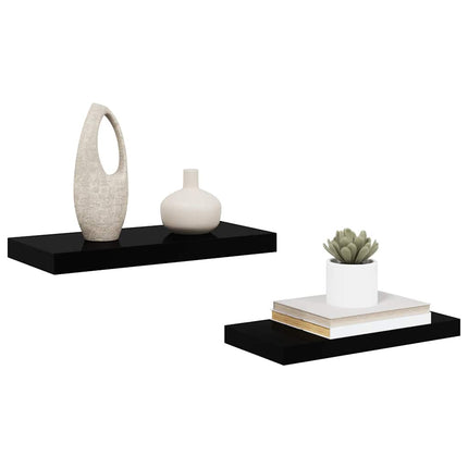 Floating Wall Shelves 2 pcs High Gloss Black 19.7"x9.1"x1.5" MDF