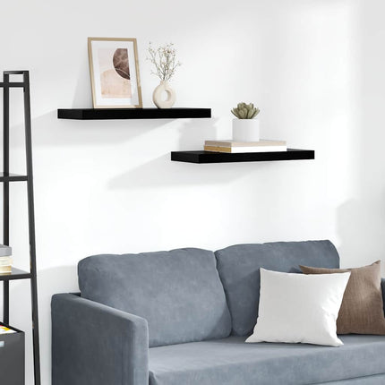 Floating Wall Shelves 2 pcs High Gloss Black 23.6"x9.3"x1.5" MDF
