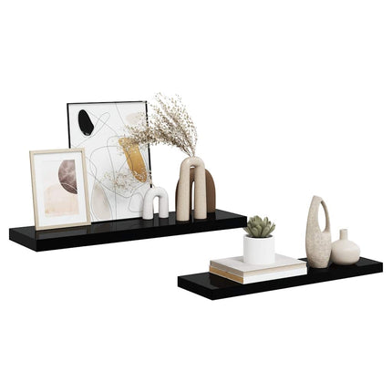 Floating Wall Shelves 2 pcs High Gloss Black 31.5"x9.3"x1.5" MDF