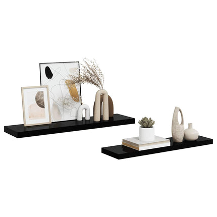 Floating Wall Shelves 2 pcs High Gloss Black 35.4"x9.3"x1.5" MDF