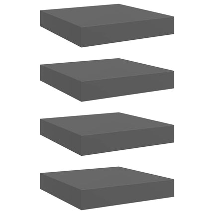 Floating Wall Shelves 4 pcs High Gloss Gray 9.1"x9.3"x1.5" MDF