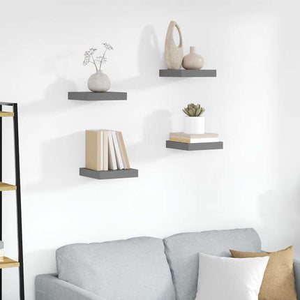 Floating Wall Shelves 4 pcs High Gloss Gray 9.1"x9.3"x1.5" MDF