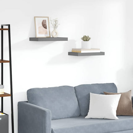 Floating Wall Shelves 2 pcs High Gloss Gray 15.7"x9.1"x1.5" MDF