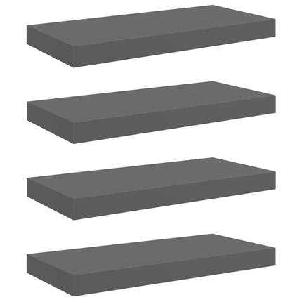 Floating Wall Shelves 4 pcs High Gloss Gray 19.7"x9.1"x1.5" MDF