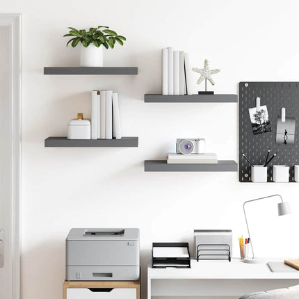 Floating Wall Shelves 4 pcs High Gloss Gray 19.7"x9.1"x1.5" MDF