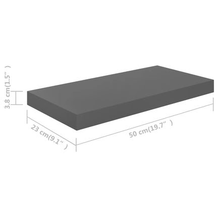 Floating Wall Shelves 4 pcs High Gloss Gray 19.7"x9.1"x1.5" MDF