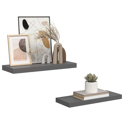 Floating Wall Shelves 2 pcs High Gloss Gray 23.6"x9.3"x1.5" MDF