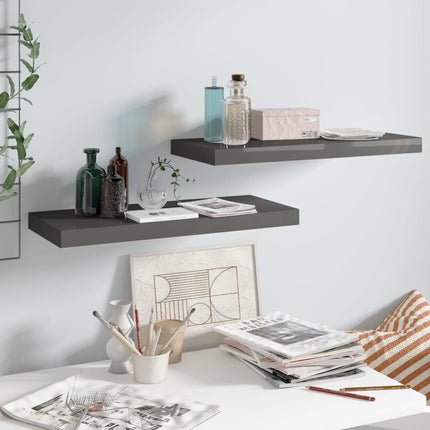 Floating Wall Shelves 2 pcs High Gloss Gray 23.6"x9.3"x1.5" MDF