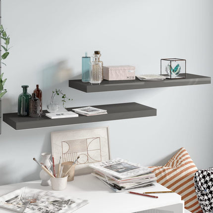 Floating Wall Shelves 2 pcs High Gloss Gray 31.5"x9.3"x1.5" MDF