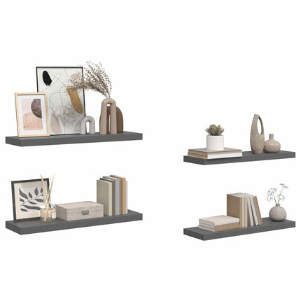Floating Wall Shelves 4 pcs High Gloss Gray 31.5"x9.3"x1.5" MDF