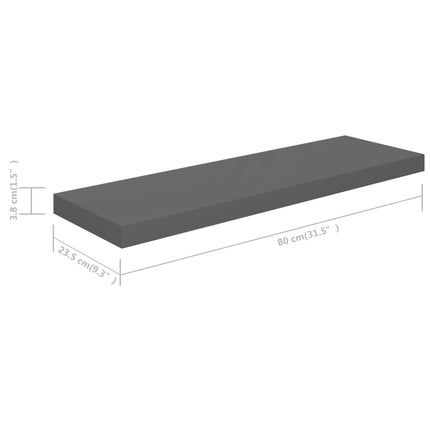 Floating Wall Shelves 4 pcs High Gloss Gray 31.5"x9.3"x1.5" MDF